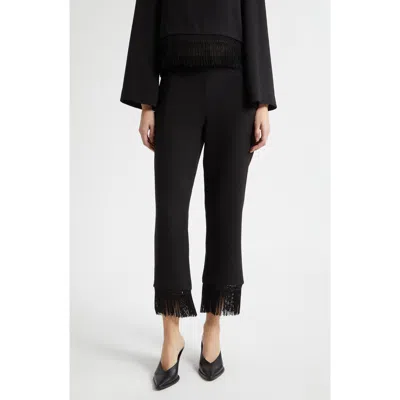 Posse Bianca Fringe Trim Crop Pants In Black