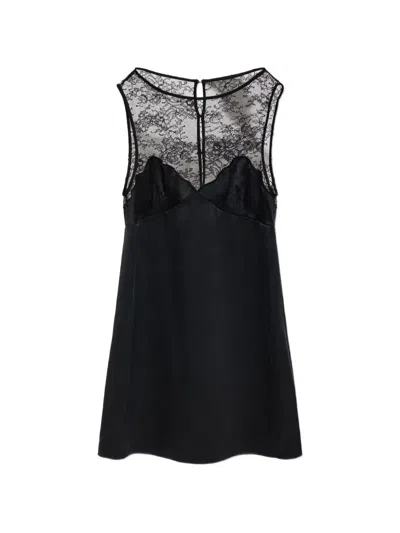 Posse Blake Ruched Lace-trimmed Silk-satin Mini Dress In Black