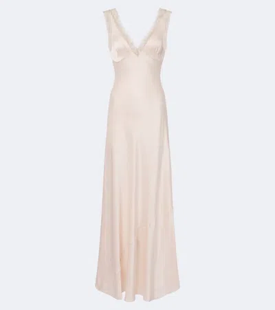 Posse Blake Lace-trimmed Silk Satin Maxi Dress In Pink