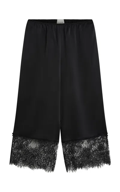 Posse Blake Mid-rise Wide-leg Lace-trimmed Silk Pants In Black