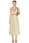Posse Bowie Polka-dot Linen And Cotton-blend Halterneck Midi Dress