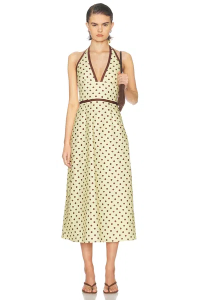 Posse Bowie Polka-dot Linen And Cotton-blend Halterneck Midi Dress In Yellow