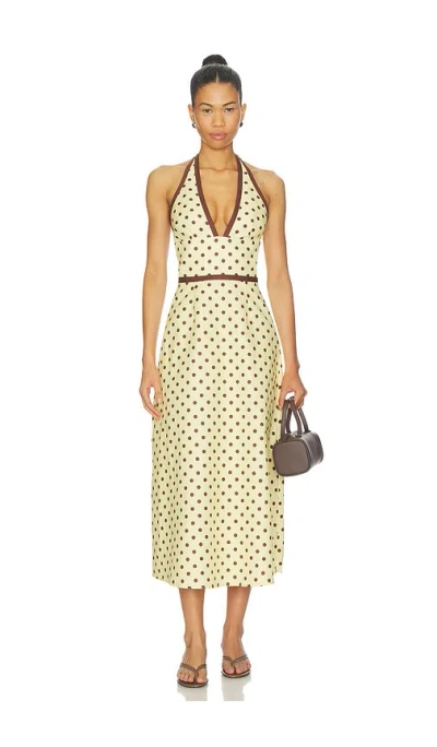 Posse Bowie Polka-dot Linen And Cotton-blend Halterneck Midi Dress In Yellow