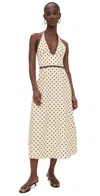 Posse Bowie Polka-dot Linen And Cotton-blend Halterneck Midi Dress In Yellow