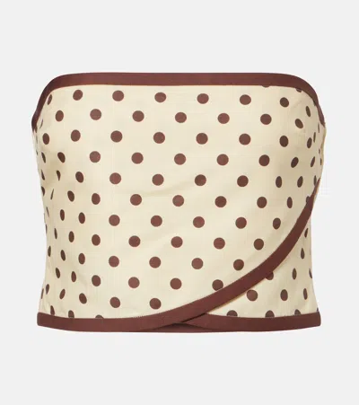 Posse Bowie Cropped Strapless Polka-dot Linen And Cotton-blend Top In Neutral