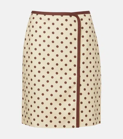Posse Bowie Wrap-effect Polka-dot Linen And Cotton-blend Midi Skirt In Brown