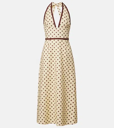 Posse Bowie Polka-dot Linen And Cotton-blend Halterneck Midi Dress In Yellow