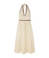 Posse Bowie Polka-dot Linen And Cotton-blend Halterneck Midi Dress In Brown