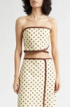 Posse Bowie Cropped Strapless Polka-dot Linen And Cotton-blend Top In Multi