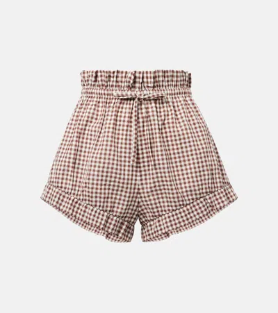 Posse Callie Gingham Cotton Shorts In Brown