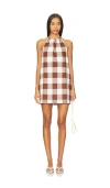 Posse Womens Mocha Gingham Callie Gingham-print Cotton Mini Dress Xs In Brown