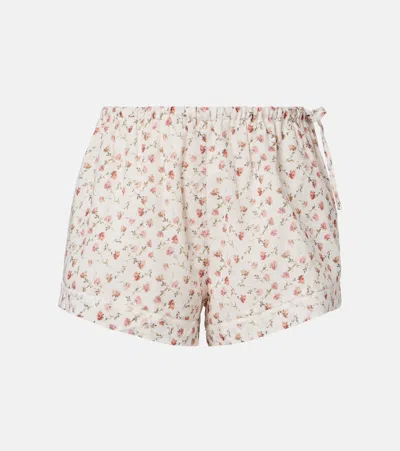 Posse Charlotte Floral Cotton Shorts In White