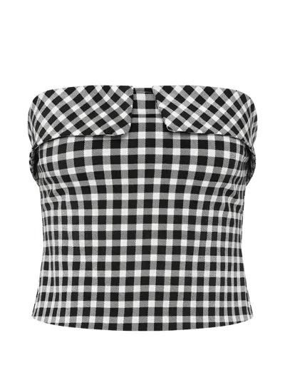 Posse Chiara Cropped Strapless Checked Cotton-blend Top In Multi