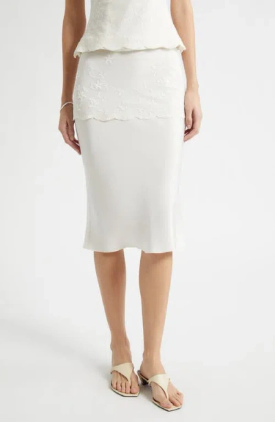 Posse Cove Layered Embroidered Tulle-trimmed Silk-blend Midi Skirt In White