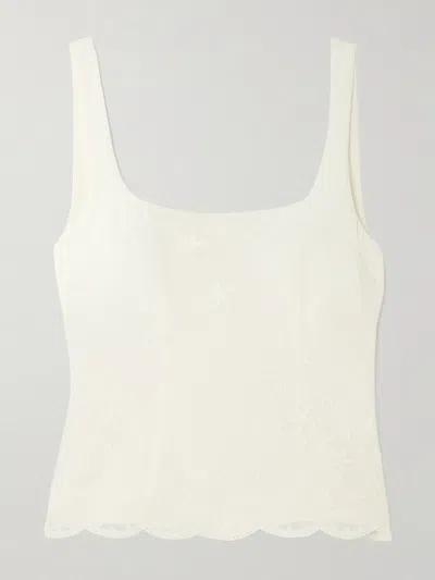 Posse Cove Layered Embroidered Cotton-tulle And Silk-blend Top In White