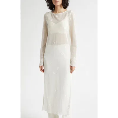 Posse Cove Sheer Embroidered Open Knit Kaftan In White