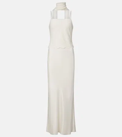 Posse Cove Tulle-trimmed Silk-blend Satin Maxi Dress In White