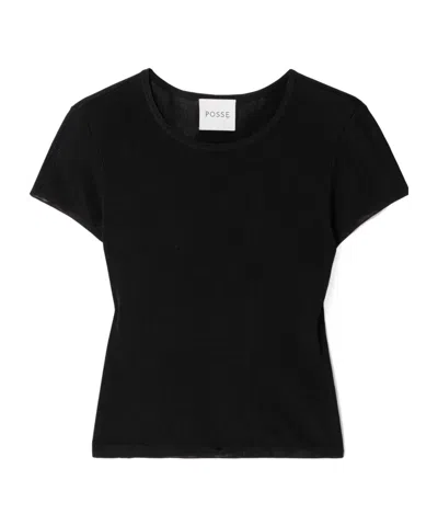 Posse Birdie Cropped Ribbed Jersey T-shirt In Black