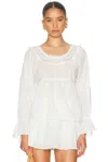 Posse Danielle Floral Embroidered Lace Trim Babydoll Top In White
