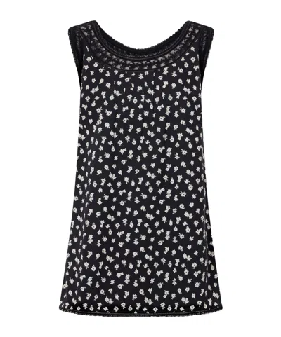 Posse Danielle Floral-print Lace-trimmed Cotton Mini Dress In Black