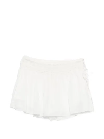 Posse Danielle Tie-detailed Lace-trimmed Cotton Skort In White