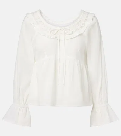Posse Danielle Lace-trimmed Cotton Blouse In Neutral