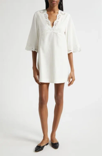 Posse Darya Broderie Trim Kaftan Minidress In White