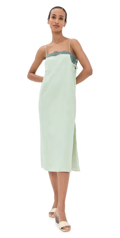 Posse Darya Lace-trimmed Linen And Cotton-blend Midi Dress In Green