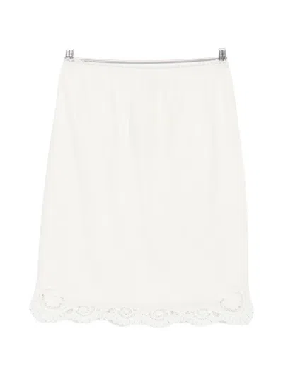 Posse Darya Lace-trim Linen Midi Skirt In White