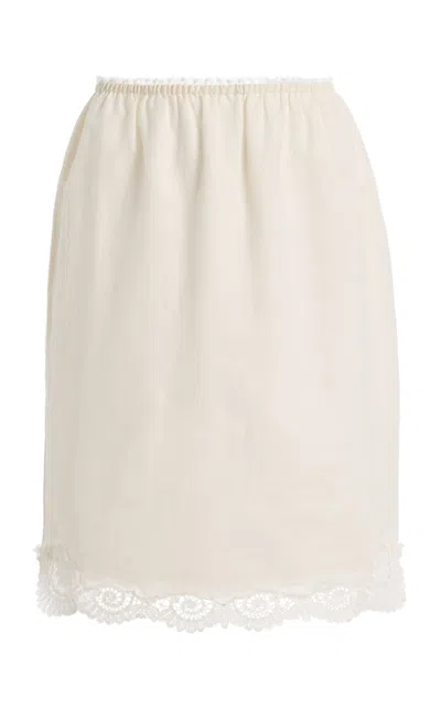 Posse Darya Lace-trimmed Linen-cotton Midi Skirt In White