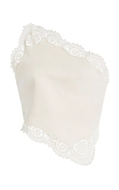 Posse Darya One-shoulder Lace-trimmed Linen And Cotton-blend Top In White