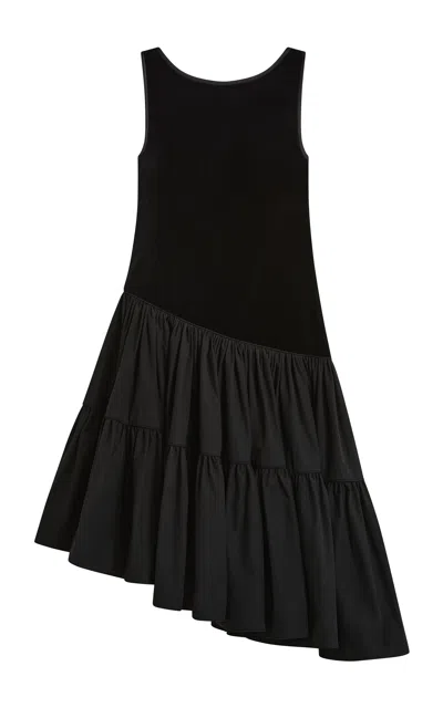 Posse Dean Drop-waist Velvet Midi Dress In Black