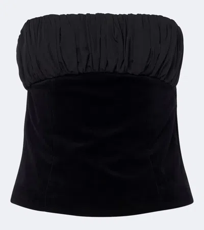 Posse Dean Ruched Cotton Velvet Strapless Top In Black