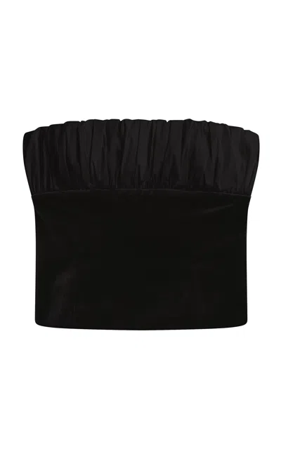 Posse Dean Strapless Gathered Velvet Top In Black