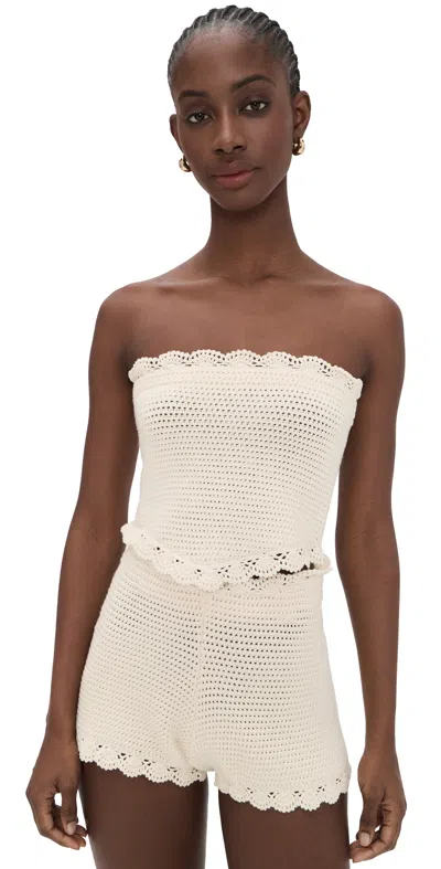Posse Dylan Crochet Strapless Top Pearl In Neutral