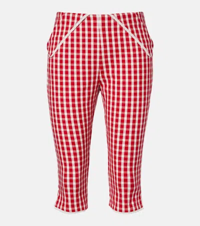 Posse Ebony Gingham Lace-trimmed Cotton-blend Capri Pants In Red