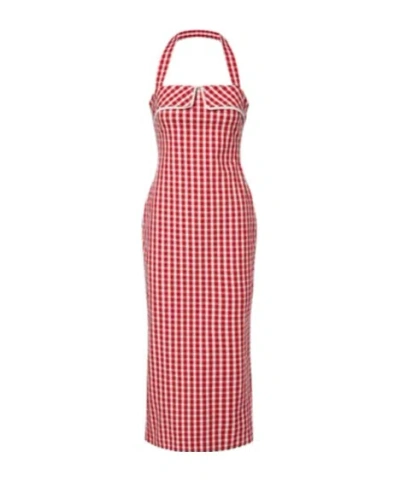 Posse Ebony Gingham Lace-trimmed Cotton-blend Midi Dress In Red