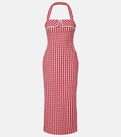Posse Ebony Gingham Lace-trimmed Cotton-blend Midi Dress In Red
