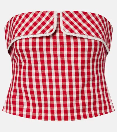Posse Ebony Gingham Lace-trimmed Cotton-blend Top In Red
