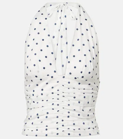 Posse Edie Polka-dot Halterneck Top In White
