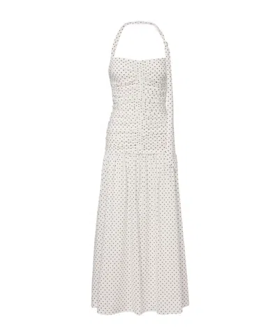 Posse Edie Polka-dot Halterneck Midi Dress In White