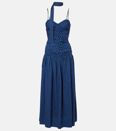 Posse Edie Polka-dot Maxi Dress In Blue