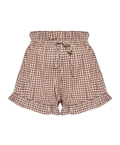Posse Gingham Ruffled Shorts In Brown