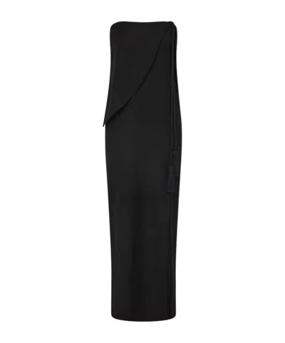 Posse Elspeth Belted Draped Wool-twill Maxi Dress In Black