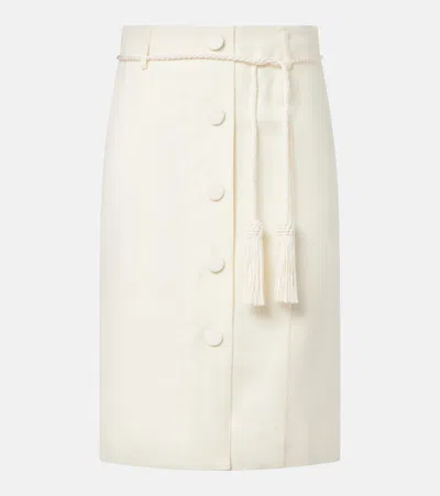 Posse Elspeth Button-front Tassel-belt Wool Midi Skirt In White