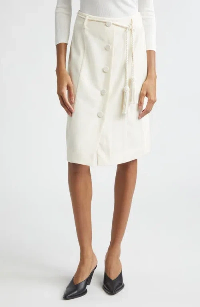 Posse Elspeth Button Front Belted Wool Midi Skirt In White