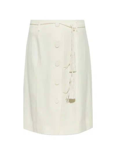 Posse Elspeth Button-front Tassel-belt Wool Midi Skirt In White