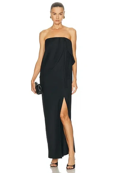 Posse Elspeth Belted Draped Wool-twill Maxi Dress In Black