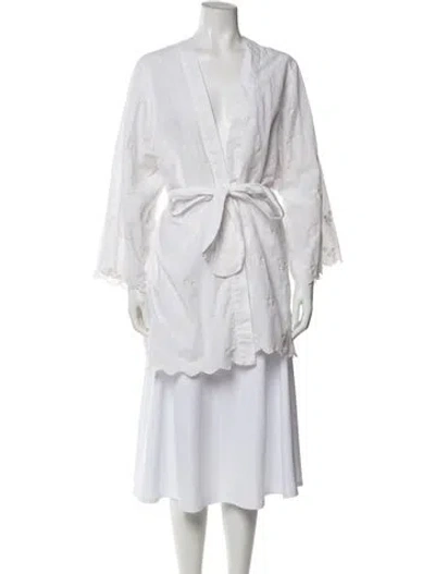 Pre-owned Posse Embroidered Accent Robe In White
