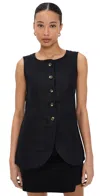 Posse Womens Black Emma Two-patch-pockets Linen Vest In Black